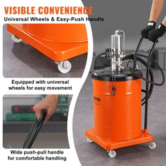 Bostome 10.5 gallon air operated grease pump with hose and gun, designed for efficient lubrication.