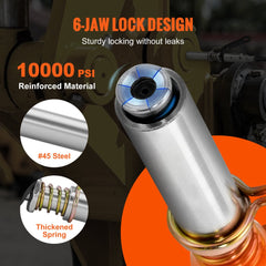 Silver 6-jaw locking grease gun coupler with 10000 PSI rating and steel construction.