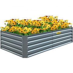 Gray galvanized steel raised garden bed measuring 80"x40"x19" with a bottomless design.
