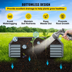 Gray galvanized steel raised garden bed measuring 80"x40"x19" for planting.