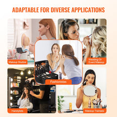 Black three-tier makeup train case with adjustable dividers and durable zippers.