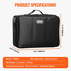 Black three-tier makeup train case with adjustable dividers and durable zippers.