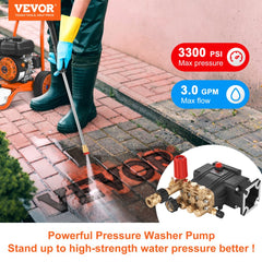 BENTISM pressure washer pump with 3700 PSI, 2.5 GPM, and a 3/4" horizontal shaft.