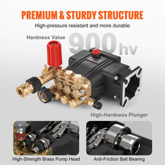 BENTISM pressure washer pump with a 3/4" horizontal shaft and forged brass head.