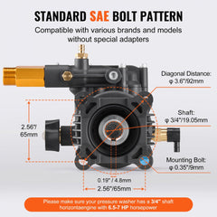 Bostome pressure washer pump with horizontal shaft, 3500 PSI and anodized aluminum construction.