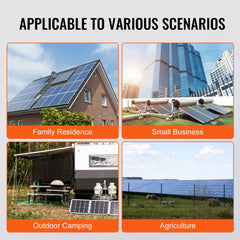 Collage showing Bostome 1200W solar inverter in family home, small business, outdoor camping, and agriculture settings.