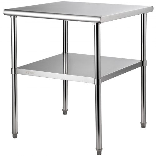 Heavy-duty 30" stainless steel prep table with adjustable undershelf and round corners.