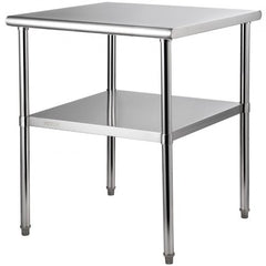 Heavy-duty 30" stainless steel prep table with adjustable undershelf and round corners.