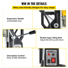 Bostome 1100W Magnetic Drill Press with a 1.57" boring diameter and strong magnetic force.