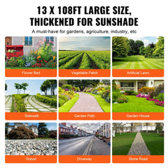 Heavy duty weed barrier landscape fabric, 13x108 feet, with green guide lines for easy installation.