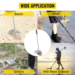 Bostome metal detector sand scoop with 10mm holes and a stainless steel handle for easy use.