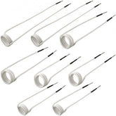 Eight flexible white induction heater coils of varying sizes and lengths.