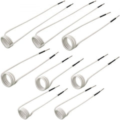 Eight flexible white induction heater coils of varying sizes and lengths.