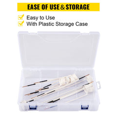 Open plastic storage case containing eight flexible induction heater coils of varying lengths.