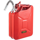 Red 5.3-gallon SKYSHALO jerry fuel can made of steel with flexible spout.