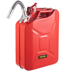 Red 5.3-gallon SKYSHALO jerry fuel can made of steel with flexible spout.