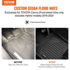 3-piece TPE floor mats for 2018-2024 Toyota Camry, showing before and after dirt protection.