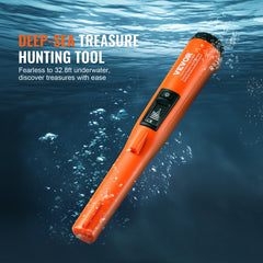 Bostome IP68 waterproof metal detector pinpointer with LCD screen and 4.5-inch depth capability.