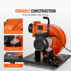 Mobile dust collector with 21-gallon capacity, 2.5-micron filter, and swivel casters.