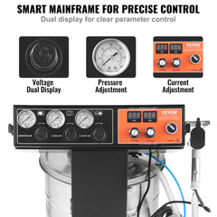 Bostome 100kV powder coating system with 50L hopper, spray gun, gauges, and control panel.