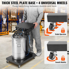 Bostome 100KV powder coating system with 50L hopper, spray gun, and wheeled steel base.