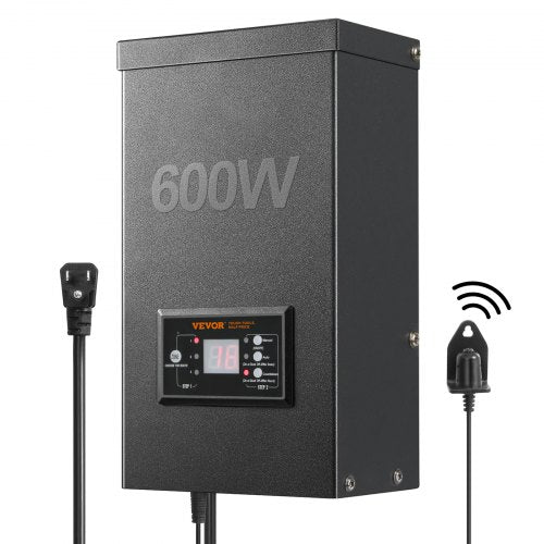 Bostome 600W black metal landscape transformer with timer, photocell sensor, and power cord.