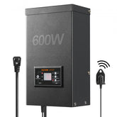 Bostome 600W black metal landscape transformer with timer, photocell sensor, and power cord.