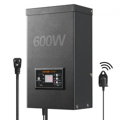 Bostome 600W black metal landscape transformer with timer, photocell sensor, and power cord.