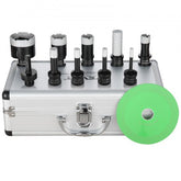 8-piece Bostome diamond core drill bit set in sizes 6-50mm, stored in a silver case with a green saw blade.