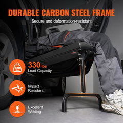 Height-adjustable mechanic creeper with a 40-inch length and durable carbon steel frame.