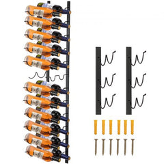 Black steel wall-mounted wine rack holding 24 bottles with a sleek, open frame design.