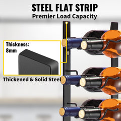 Black steel wall-mounted wine rack for 24 bottles with a sleek, open-frame design.