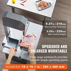 Stainless steel Bostome 550W commercial electric meat bandsaw with dual sawing functions.