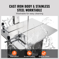 Stainless steel Bostome 550W commercial electric meat bandsaw with dual sawing functions.