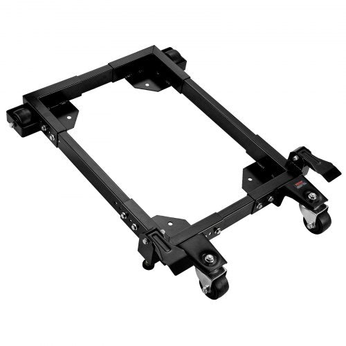 Black heavy-duty universal mobile base with adjustable steel frame and lockable wheels for 1500 lb capacity.