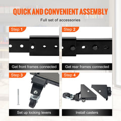 Heavy-duty mobile base made of carbon steel with adjustable size and smooth-rolling wheels.