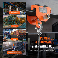 Bostome 3 ton push beam trolley with adjustable width and dual-axle wheels for smooth lifting.