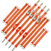 Orange 2"x15.6' ratchet tie down straps in a 4-pack, designed for heavy-duty cargo securing.