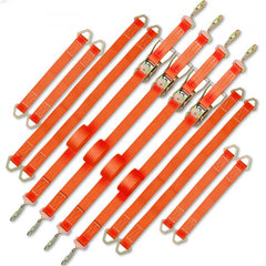 Orange 2"x15.6' ratchet tie down straps in a 4-pack, designed for heavy-duty cargo securing.
