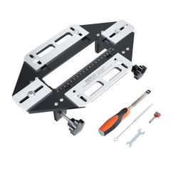 Aluminum alloy door hinge jig with adjustable scales for precise woodworking installations.