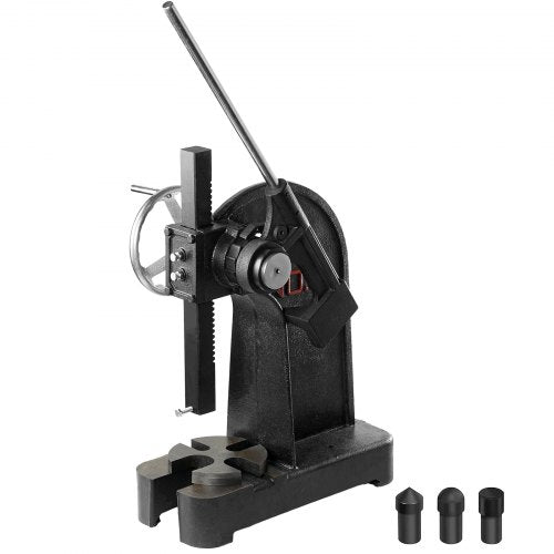 Black cast iron 3-ton ratchet arbor press with 12.2-inch height and handwheel.