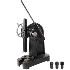 Black cast iron 3-ton ratchet arbor press with 12.2-inch height and handwheel.