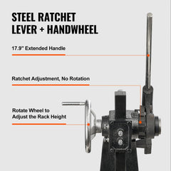 Bostome 3 Ton Ratchet Arbor Press with cast iron frame, 12.2-inch height, ratchet lever, handwheel, and anvil.