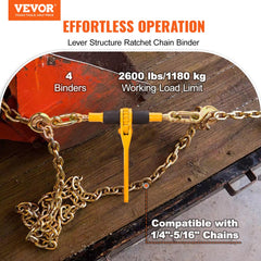 Bostome ratchet chain load binder with lever, rubber grip, 2600 lbs capacity, 4 pack.