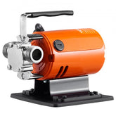 Orange Bostome 120V water transfer pump with black handle, silver fittings, and black base.