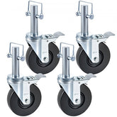 Four 5-inch scaffolding swivel casters with dual lock rubber wheels.