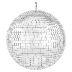 12-inch silver mirror disco ball with a sturdy hanging ring and reflective surface for dazzling effects.