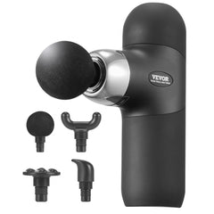 Bostome Mini Massage Gun in black, featuring four speed settings and interchangeable massage heads.