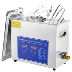 Bostome 6L ultrasonic cleaner with digital timer, heater, and jewelry inside.