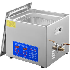 Bostome 15L ultrasonic cleaner with digital timer, heater, stainless steel tank, and drainage valve.